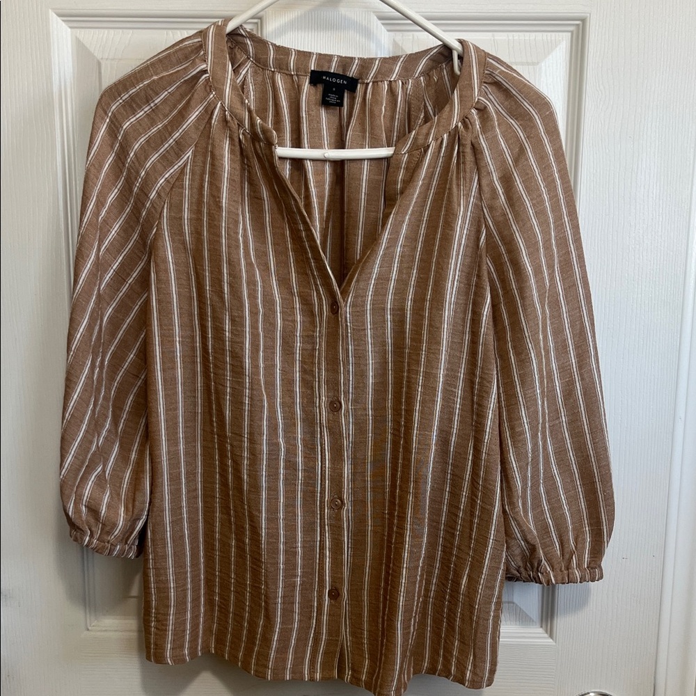 Brown and White Striped Blouse